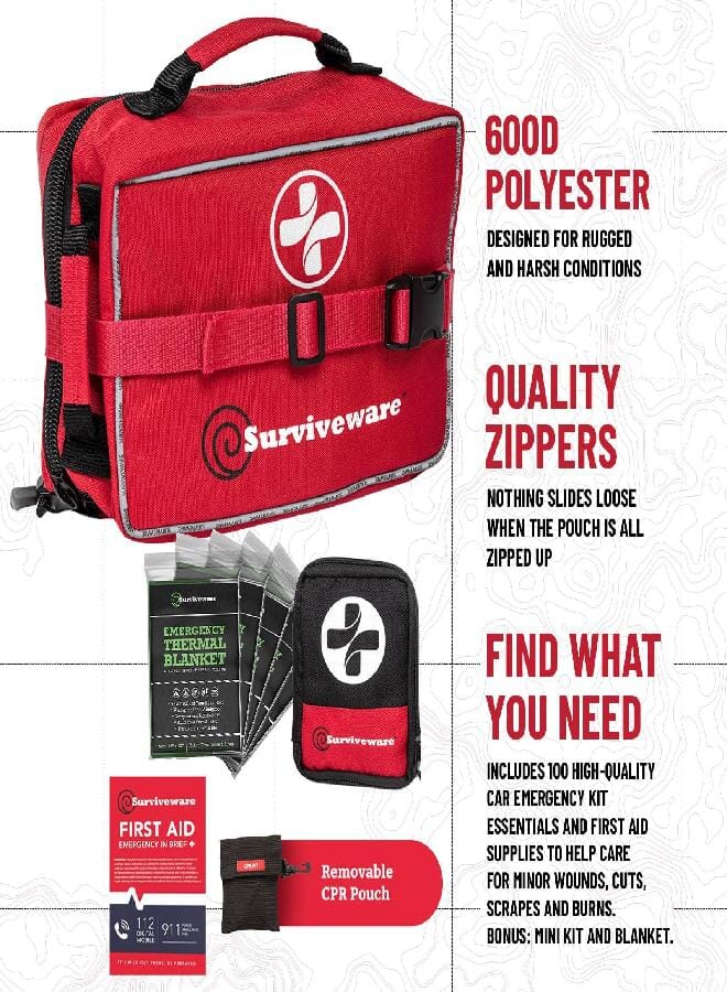 Surviveware 238 Pcs Comprehensive Premium Survival First Aid Kit - Medical Emergency Kit for Travel Camping Gear, Home Essentials & Outdoor Emergencies - HSA & FSA Eligible Survival Kit - Image 3